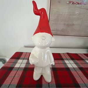 Red and White Ceramic Gnome Figurine